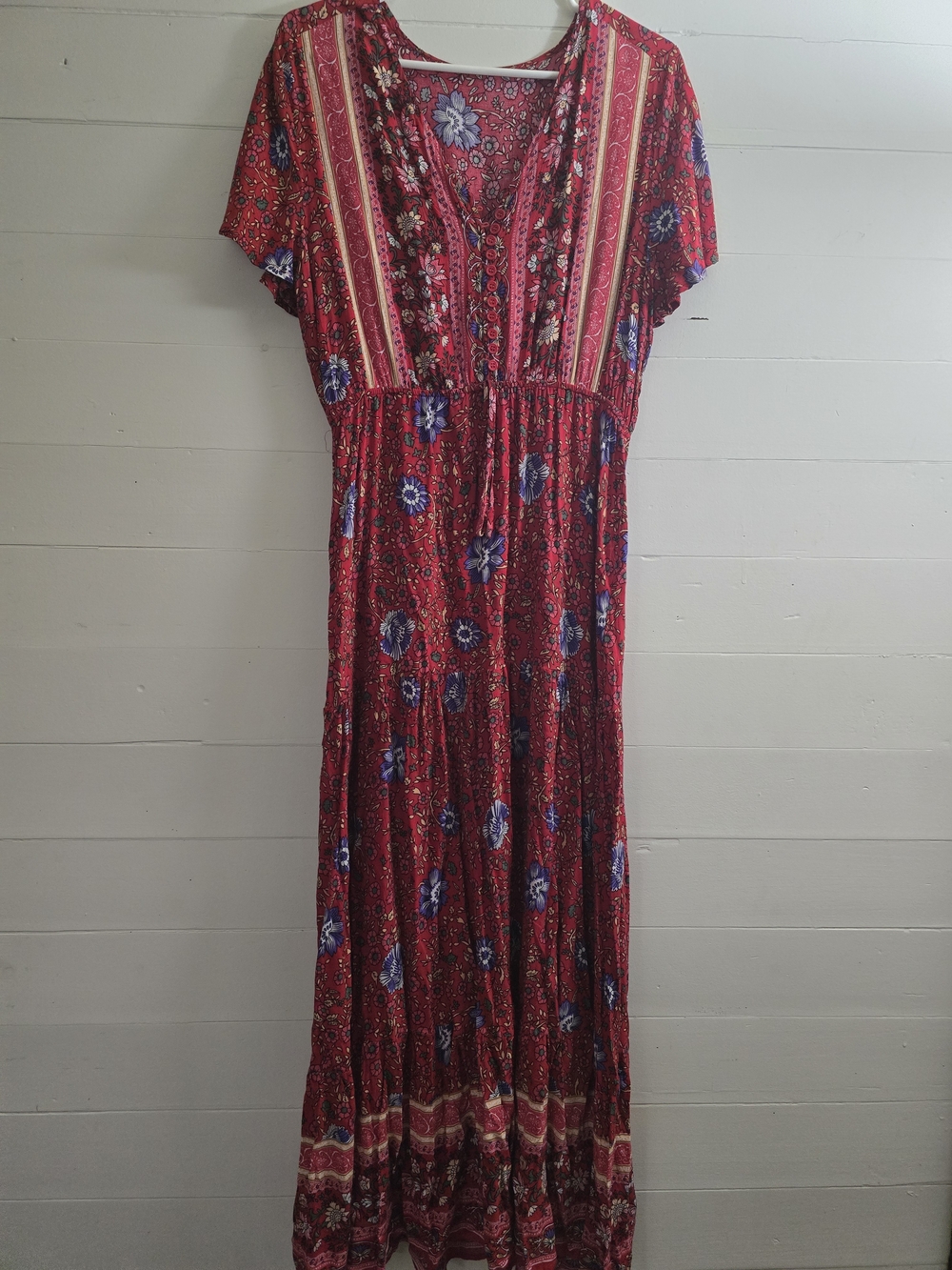 Women's Red Floral Maxi Dress - Lightweight Boho Style